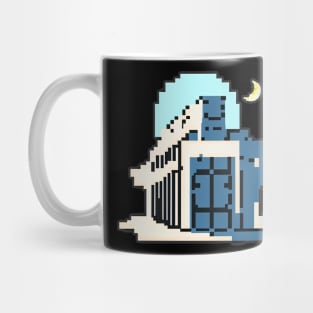 Simple pixel Building night and half moon Mug